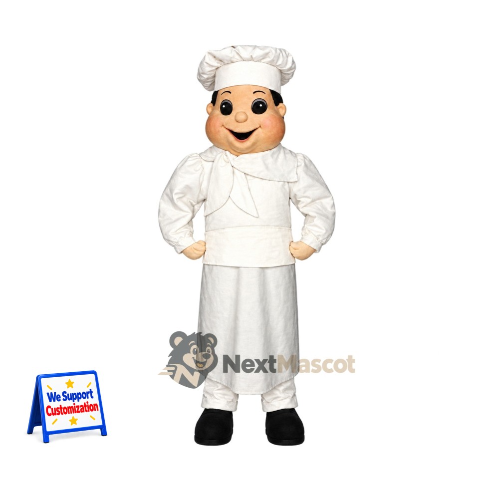 Chef Mascot Costume - White Apron and Round Eyes Chef Mascot Costume - White Apron and Round Eyes