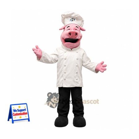 Pig Mascot Costume - White Chef Coat Pig Mascot Costume - White Chef Coat