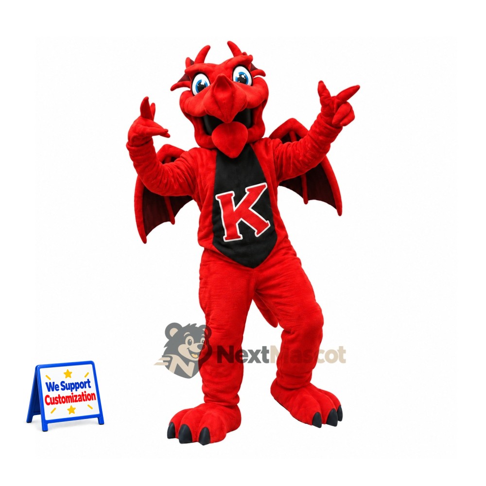Dragon Mascot Costume - Red, Black Jersey Dragon Mascot Costume - Red, Black Jersey