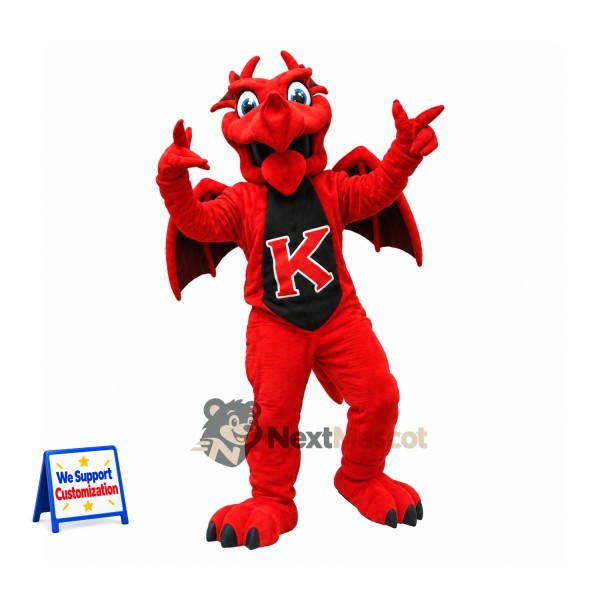 Dragon Mascot Costume - Red, Black Jersey