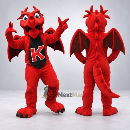 Dragon Mascot Costume - Red, Black Jersey Dragon Mascot Costume - Red, Black Jersey