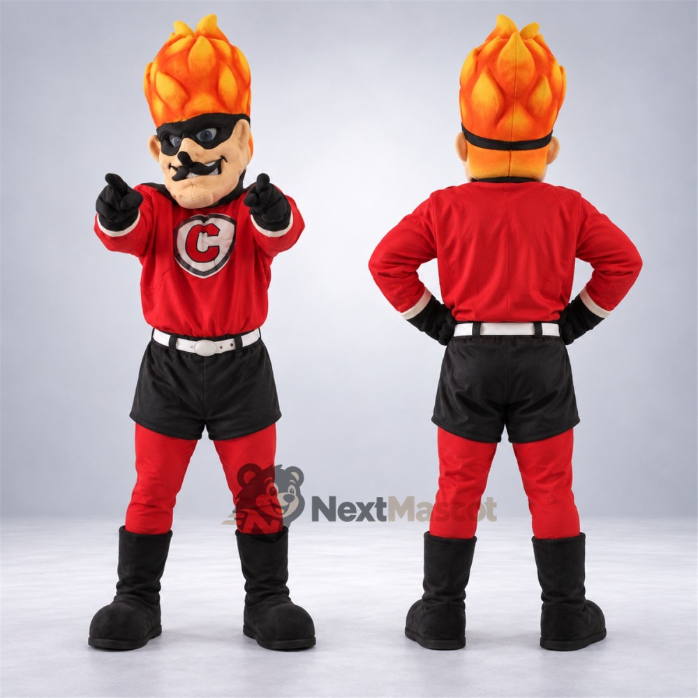 Flame Head Superhero Mascot Costume Flame Head Superhero Mascot Costume