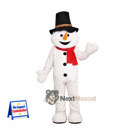 Snowman Mascot Costume - Black Hat for Santa Visits Snowman Mascot Costume - Black Hat for Santa Visits