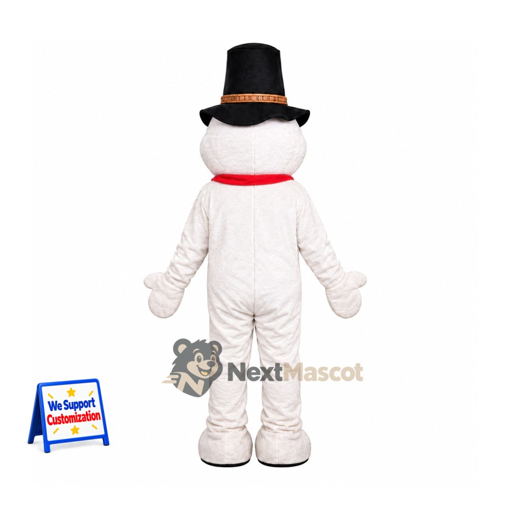 Snowman Mascot Costume - Black Hat for Santa Visits Snowman Mascot Costume - Black Hat for Santa Visits