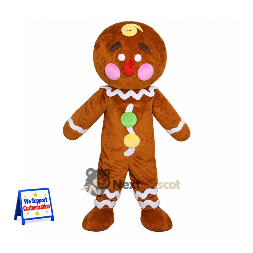 Gingerbread Man Mascot Costume - Green Buttons