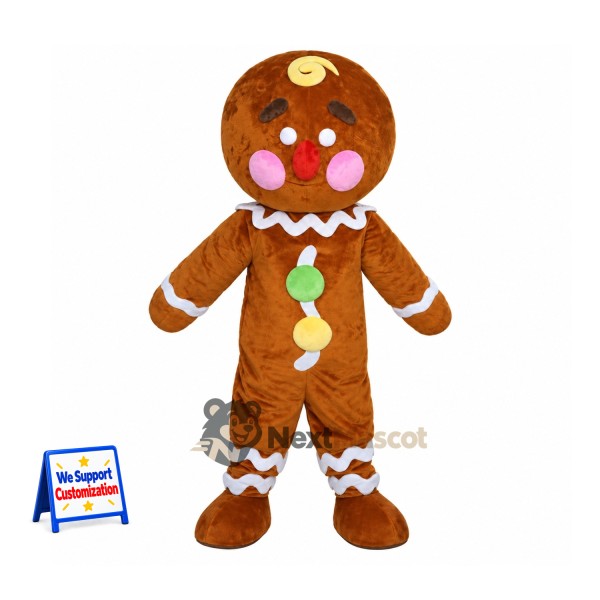 Gingerbread Man Mascot Costume - Green Buttons