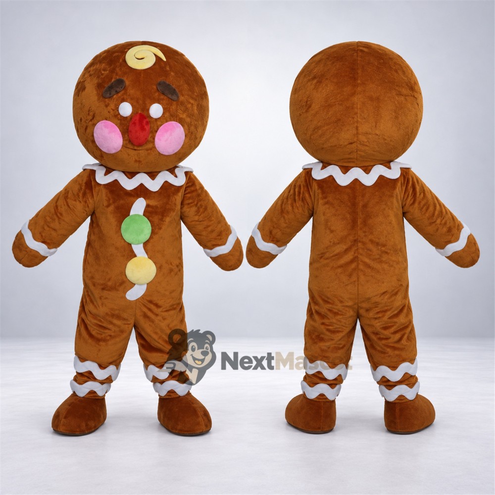 Gingerbread Man Mascot Costume - Green Buttons