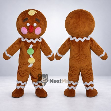 Gingerbread Man Mascot Costume - Green Buttons