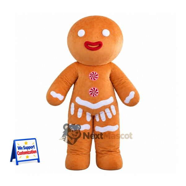 Gingerbread Man Mascot Costume - Pink Buttons