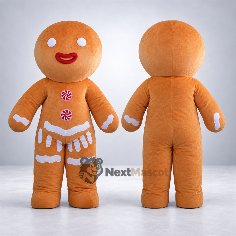 Gingerbread Man Mascot Costume - Pink Buttons