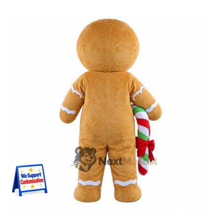 Gingerbread Man Mascot Costume - Candy Cane and Red Bow Tie
