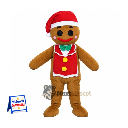 Gingerbread Man Mascot Costume - Santa Hat for Christmas Events Gingerbread Man Mascot Costume - Santa Hat for Christmas Events