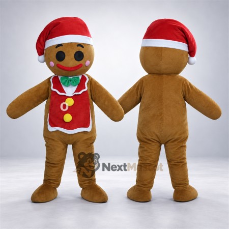 Gingerbread Man Mascot Costume - Santa Hat for Christmas Events Gingerbread Man Mascot Costume - Santa Hat for Christmas Events