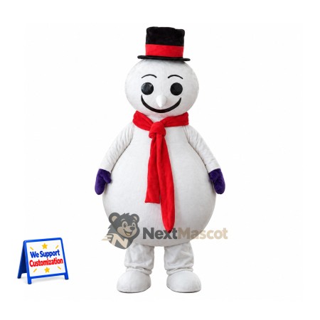 Snowman Mascot Costume - Red Scarf for Christmas Events Snowman Mascot Costume - Red Scarf for Christmas Events