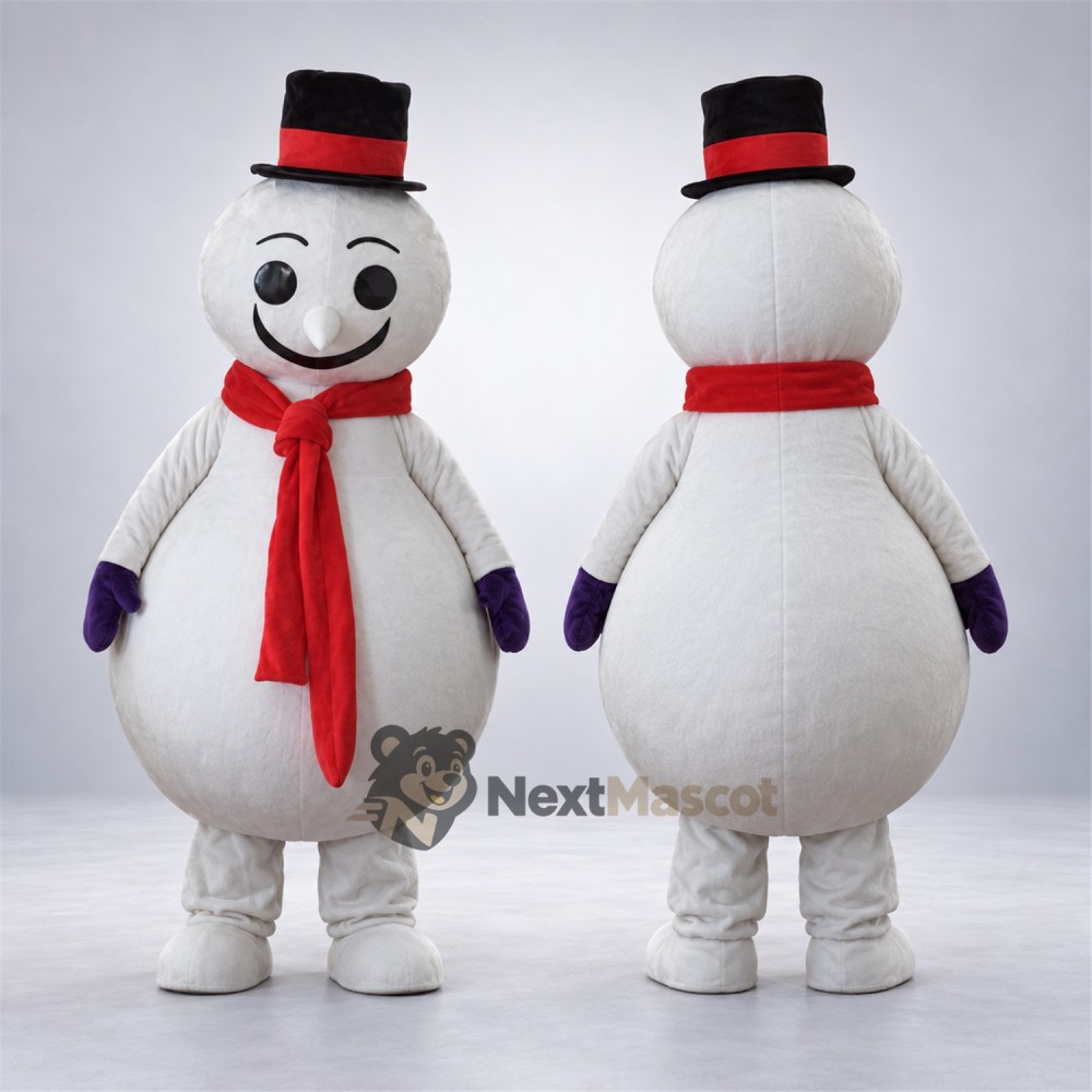 Snowman Mascot Costume - Red Scarf for Christmas Events Snowman Mascot Costume - Red Scarf for Christmas Events