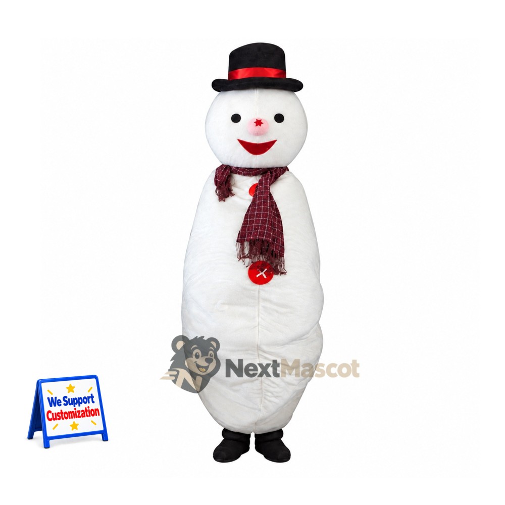 Snowman Mascot Costume - Black Hat for Christmas Fairs Snowman Mascot Costume - Black Hat for Christmas Fairs