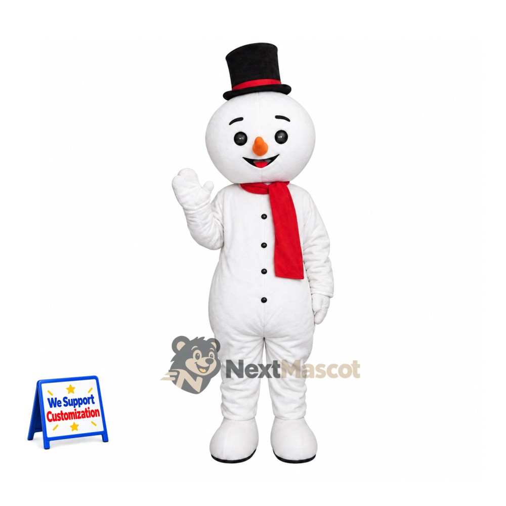 Snowman Mascot Costume - Black Hat for Christmas Shows Snowman Mascot Costume - Black Hat for Christmas Shows