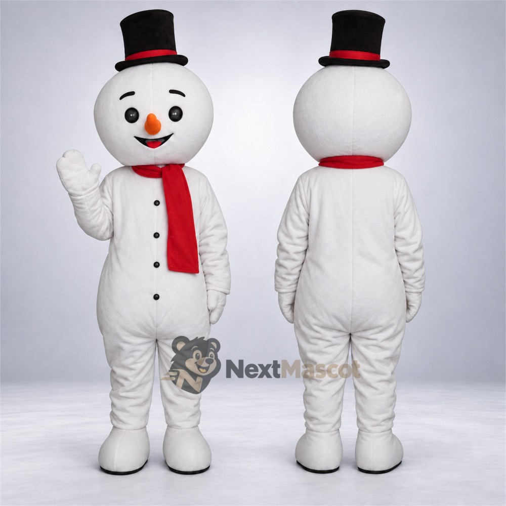 Snowman Mascot Costume - Black Hat for Christmas Shows Snowman Mascot Costume - Black Hat for Christmas Shows