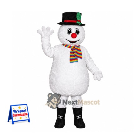 Snowman Mascot Costume - Striped Scarf for Christmas Events Snowman Mascot Costume - Striped Scarf for Christmas Events