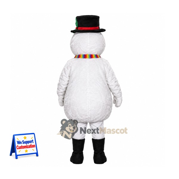Snowman Mascot Costume - Striped Scarf for Christmas Events Snowman Mascot Costume - Striped Scarf for Christmas Events