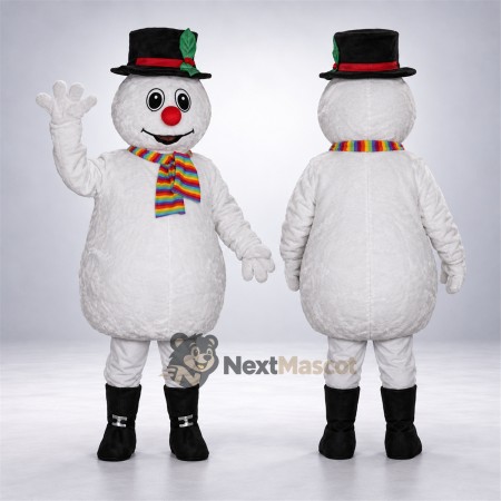 Snowman Mascot Costume - Striped Scarf for Christmas Events Snowman Mascot Costume - Striped Scarf for Christmas Events