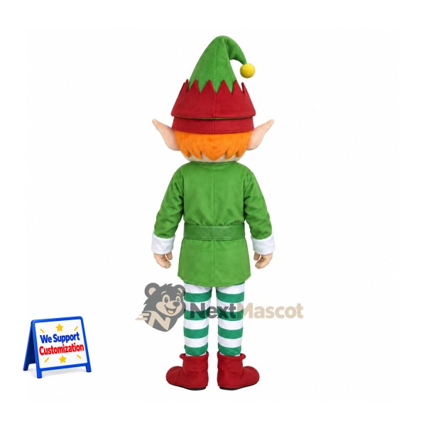 Christmas Elf Mascot Costume - Green Coat and Striped Socks Christmas Elf Mascot Costume - Green Coat and Striped Socks