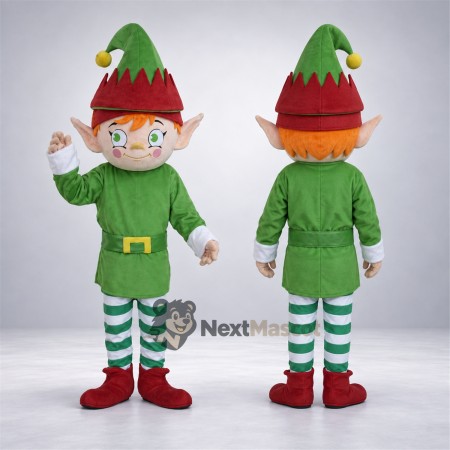 Christmas Elf Mascot Costume - Green Coat and Striped Socks Christmas Elf Mascot Costume - Green Coat and Striped Socks