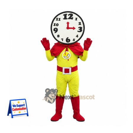 Clock Superhero Mascot Costume Clock Superhero Mascot Costume