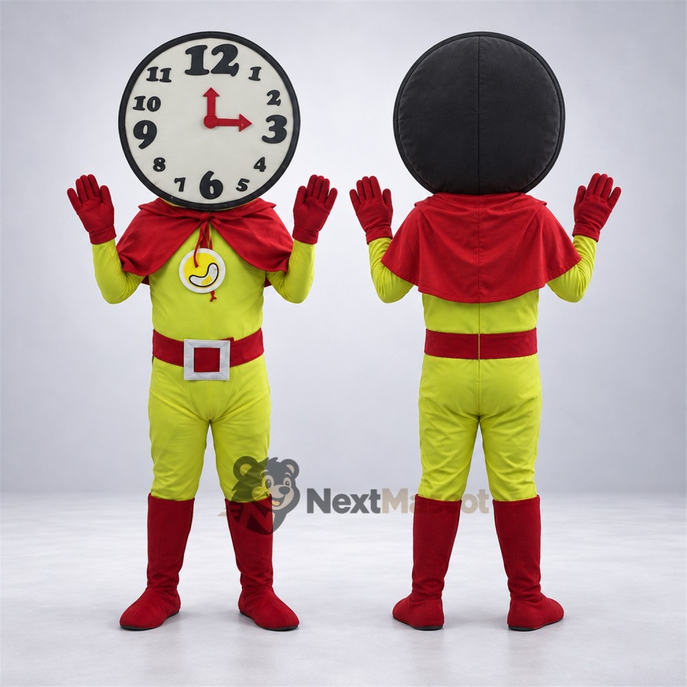 Clock Superhero Mascot Costume Clock Superhero Mascot Costume