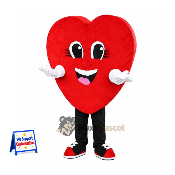 Heart Mascot Costume - Red, White Gloves