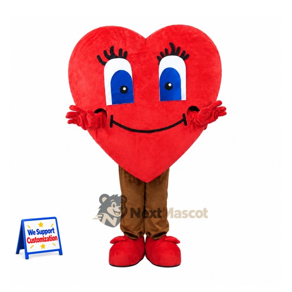 Heart Mascot Costume - Red, Blue Eyes and Brown Legs