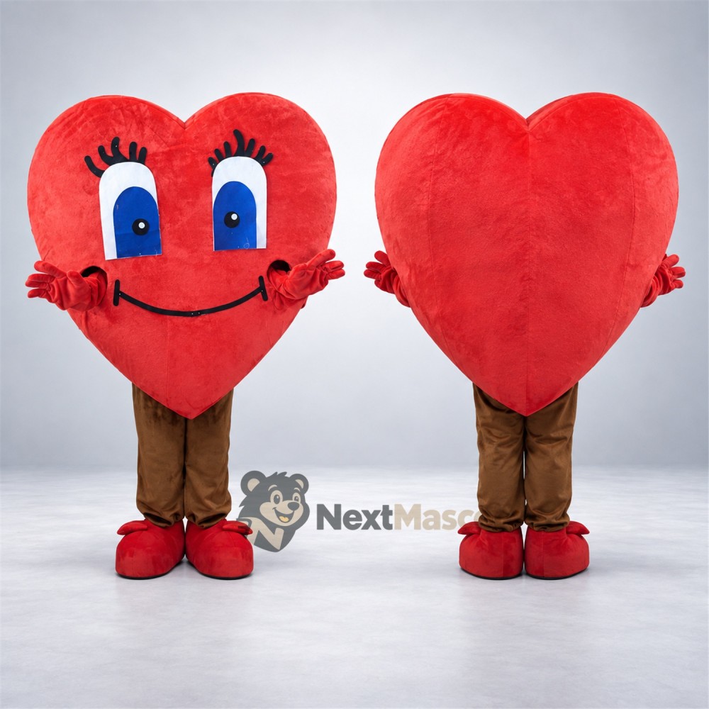 Heart Mascot Costume - Red, Blue Eyes and Brown Legs Heart Mascot Costume - Red, Blue Eyes and Brown Legs
