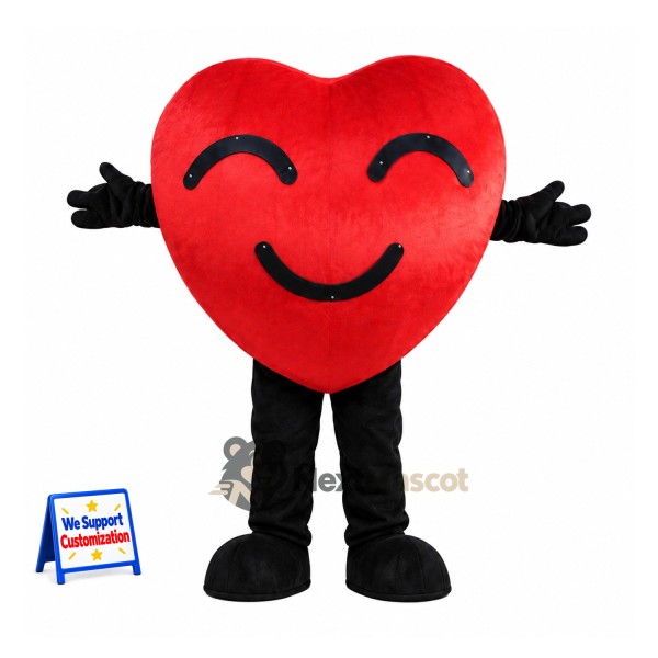 Heart Mascot Costume - Red, Closed-Eye Smile