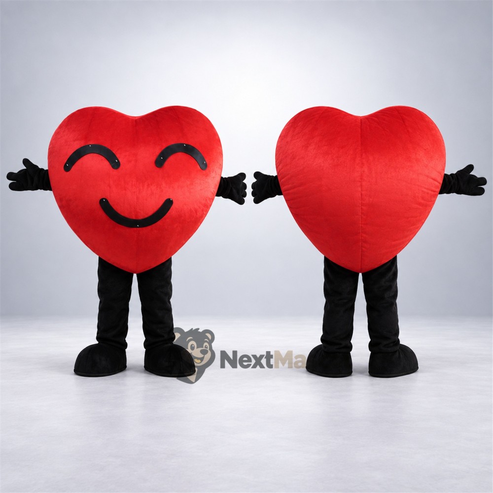 Heart Mascot Costume - Red, Closed-Eye Smile Heart Mascot Costume - Red, Closed-Eye Smile