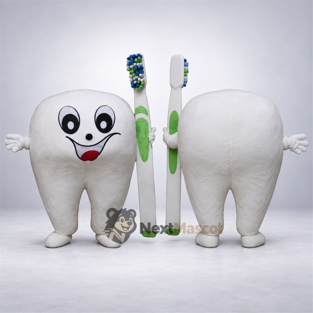 Tooth Mascot Costume - Green Toothbrushes Tooth Mascot Costume - Green Toothbrushes