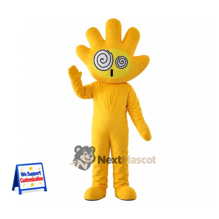 Hand Mascot Costume - Yellow, Spiral Eyes Hand Mascot Costume - Yellow, Spiral Eyes