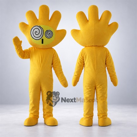 Hand Mascot Costume - Yellow, Spiral Eyes Hand Mascot Costume - Yellow, Spiral Eyes