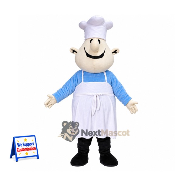Chef Mascot Costume - Blue Shirt and White Apron