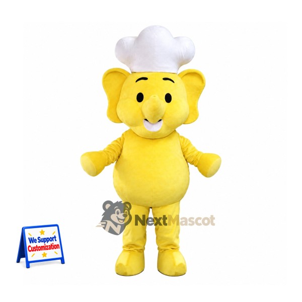 Elephant Mascot Costume - Yellow, Chef Hat