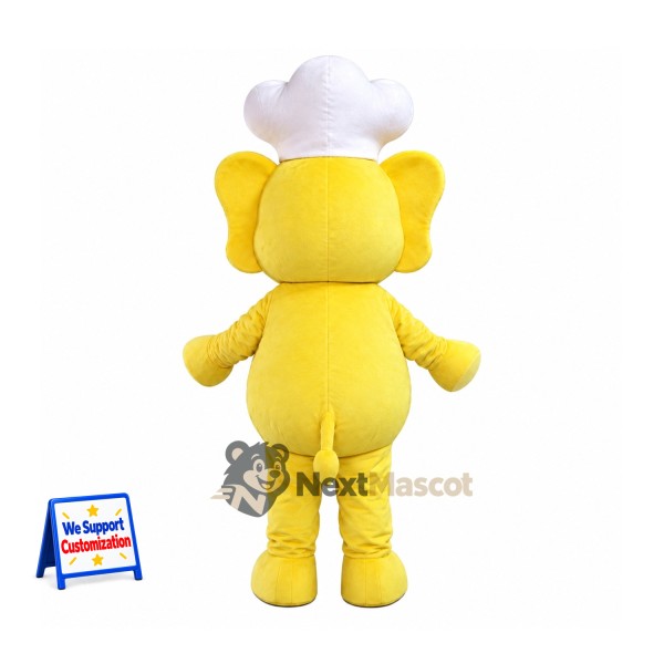 Elephant Mascot Costume - Yellow, Chef Hat Elephant Mascot Costume - Yellow, Chef Hat
