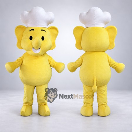 Elephant Mascot Costume - Yellow, Chef Hat Elephant Mascot Costume - Yellow, Chef Hat