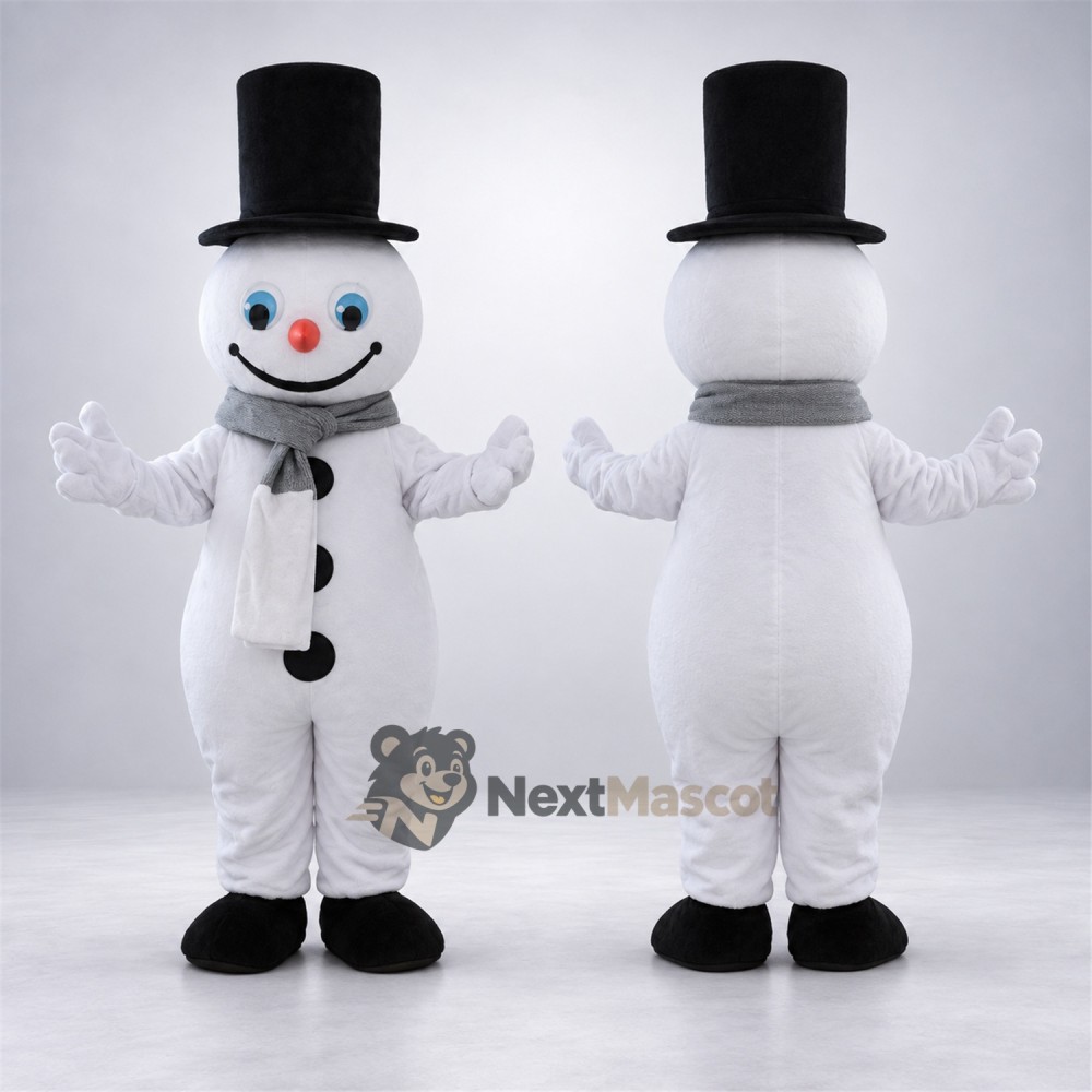 Snowman Mascot Costume - Black Hat for Winter Parties Snowman Mascot Costume - Black Hat for Winter Parties