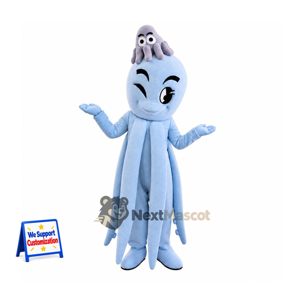 Squid Mascot Costume - Blue for Ocean Events Squid Mascot Costume - Blue for Ocean Events