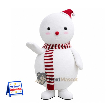 Snowman Mascot Costume - Striped Scarf for Christmas Parades Snowman Mascot Costume - Striped Scarf for Christmas Parades