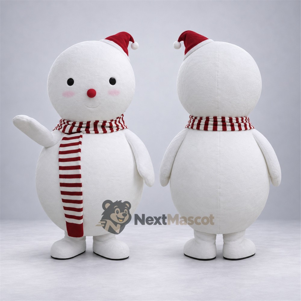 Snowman Mascot Costume - Striped Scarf for Christmas Parades Snowman Mascot Costume - Striped Scarf for Christmas Parades