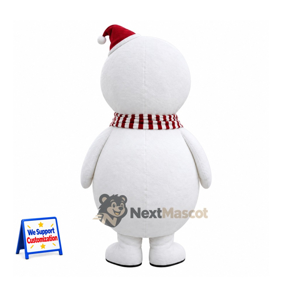 Snowman Mascot Costume - Striped Scarf for Christmas Parades Snowman Mascot Costume - Striped Scarf for Christmas Parades