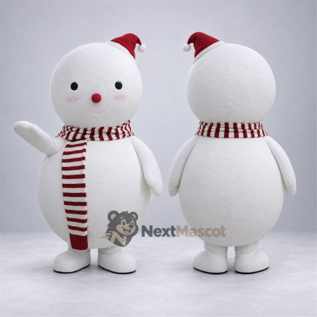 Snowman Mascot Costume - Striped Scarf for Christmas Parades Snowman Mascot Costume - Striped Scarf for Christmas Parades