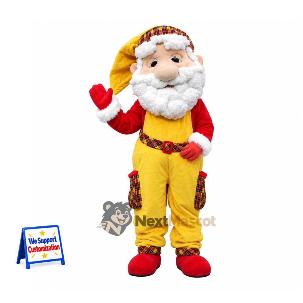 Christmas Gnome Mascot Costume - Yellow Overalls Christmas Gnome Mascot Costume - Yellow Overalls