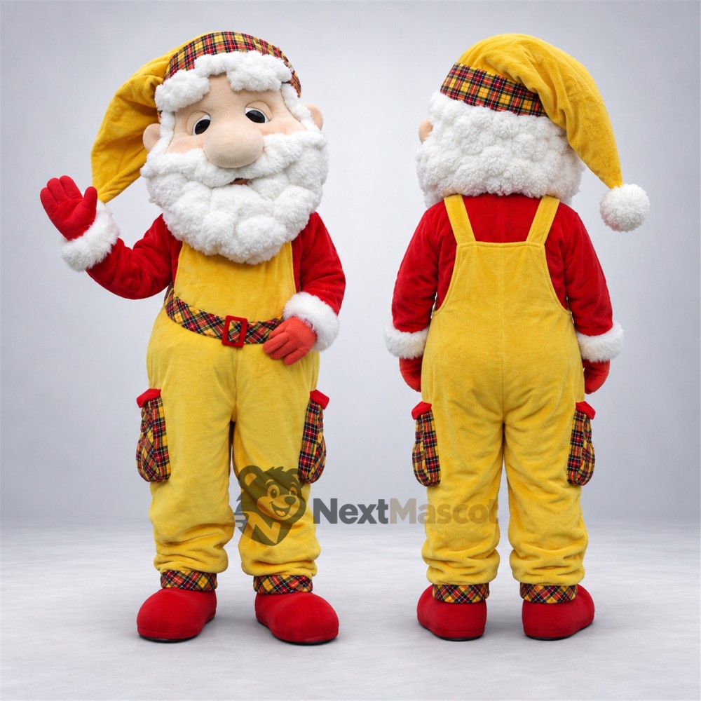 Christmas Gnome Mascot Costume - Yellow Overalls Christmas Gnome Mascot Costume - Yellow Overalls