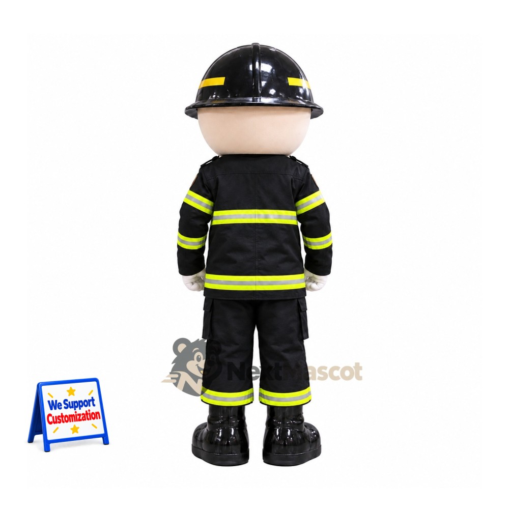Firefighter Mascot Costume - Black Suit, Fire Extinguisher Firefighter Mascot Costume - Black Suit, Fire Extinguisher